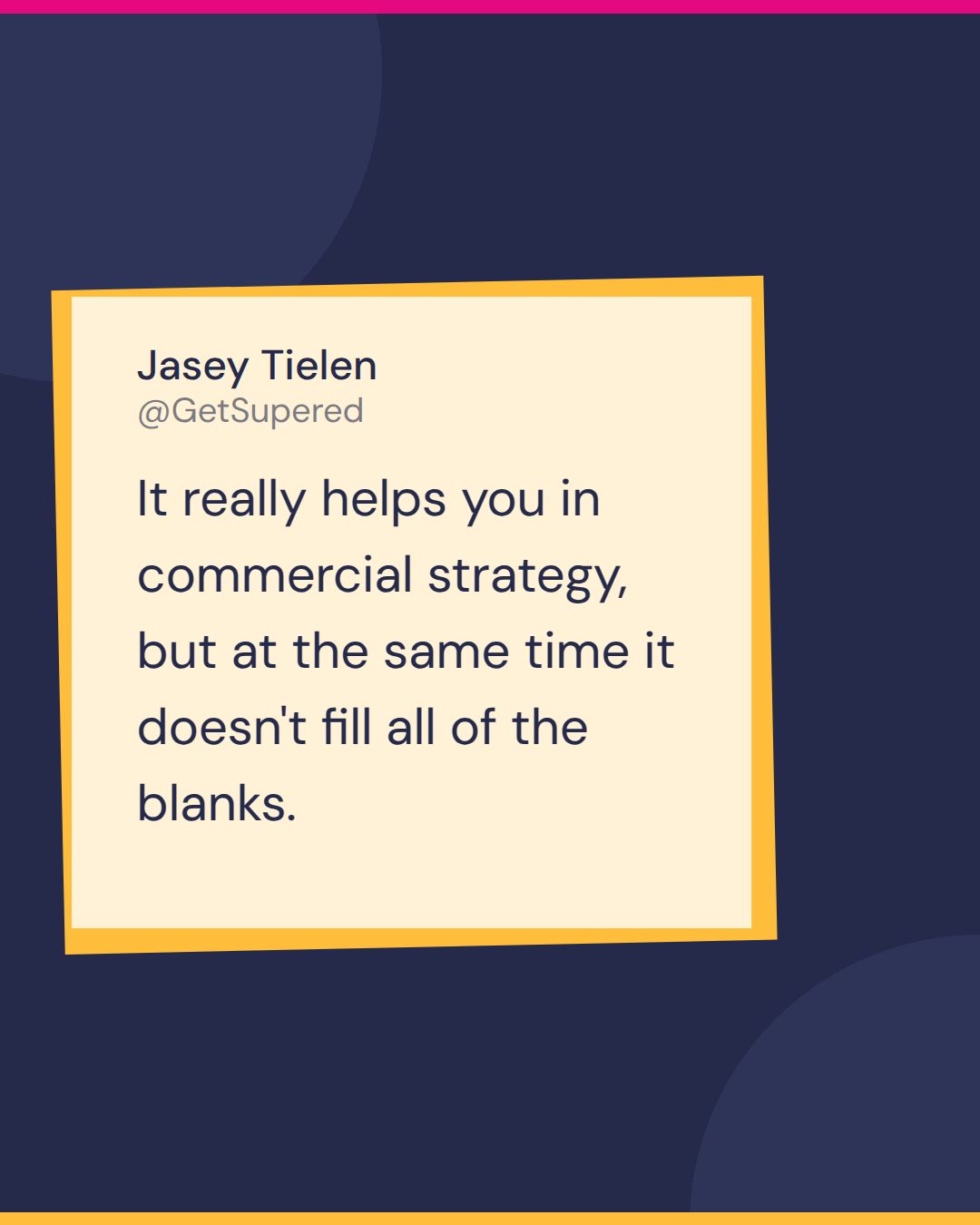 Quote card on HubSpot onboarding from Fast & Tierious: Jasey Tielen of Bonana says HubSpot really helps you in commercial strategy, but it does not fill all of the blanks.